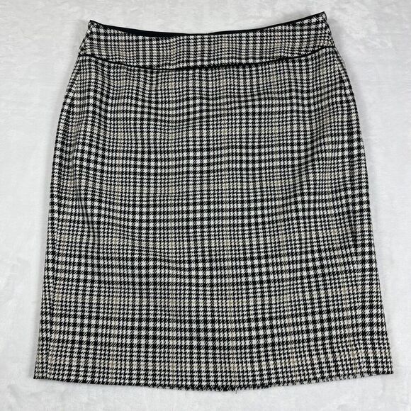 Banana Republic Women's Houndstooth Pencil Skirt Back Zip Black White Tan Size 2 - Picture 1 of 7